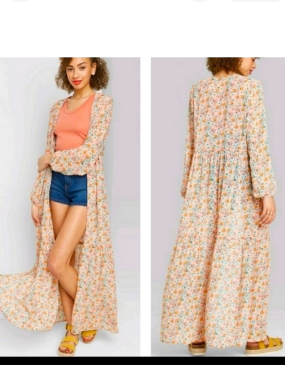 Wild Fable Floral Pink Long Sleeve Maxi Duster